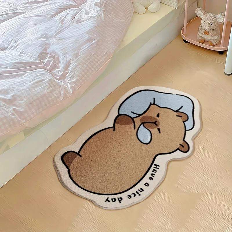 Kawaii Lazy Capybara Plush Mat, Cozy Fluffy Non-slip Washable Rug For Bedroom Indoor Aesthetic Decoration