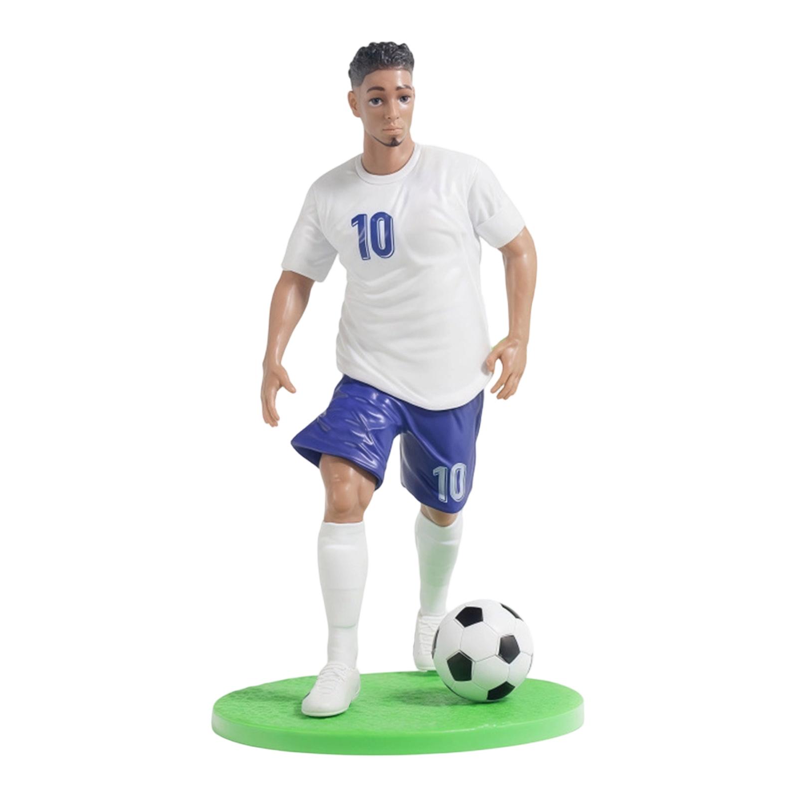 18CM Soccer Player Figurine Model with Soccer Ball on Base Realistic Sports Action Figure Collectible Toy for Fans and Decor