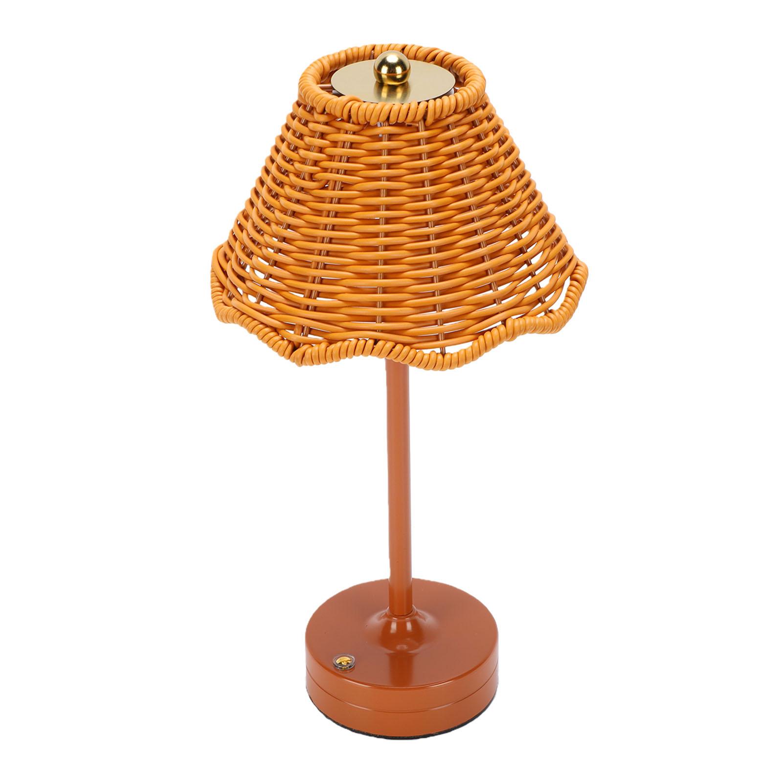 

LED Table Lamp PC Rattan Woven Dimmable Touch Control Retro Rechargeable Small Desk Lamp for Living Room Bedroom Decor