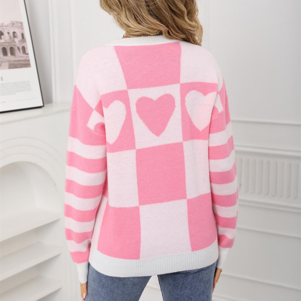 Ladies' Fashionable Heart-shaped Sweater, Loose And Versatile Valentine's Day Knitted Pullover Sweater