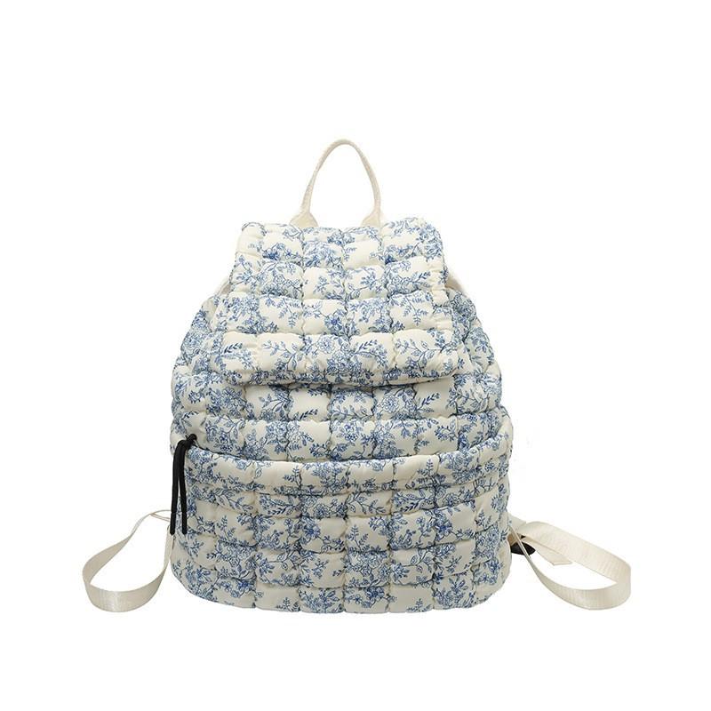 Down Pleated Backpack Women's Bag Cross-border Cloud New Large-capacity Simple Plaid Puff