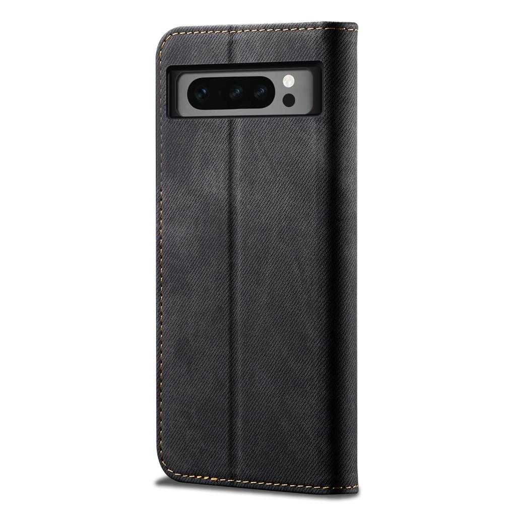 For Google Pixel 8 Pro PU Leather Wallet Stand Case Jeans Cloth Texture Phone Cover