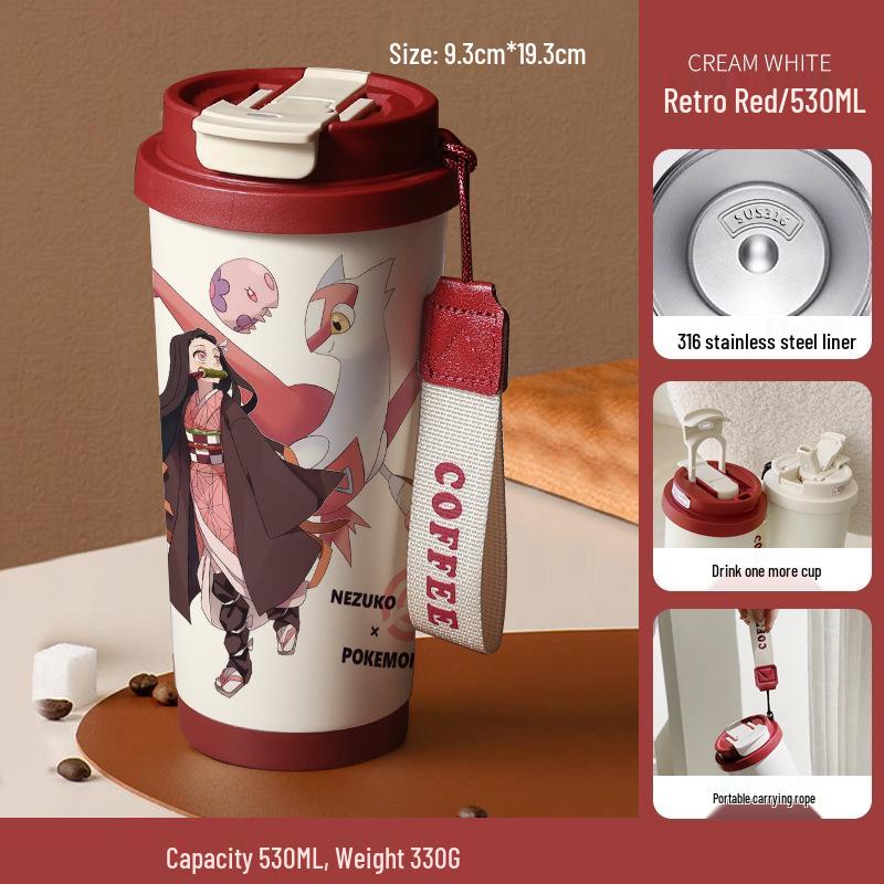 Demon Slayer Agatsuma Zenitsu Nerezový izolovaný hrnek se slámkou