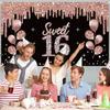 girl16Birthday Decoration Banner,Rose Gold Sweet 16 Birthday theme sign party supplies,16 Birthday background photo booth suitable for indoor and