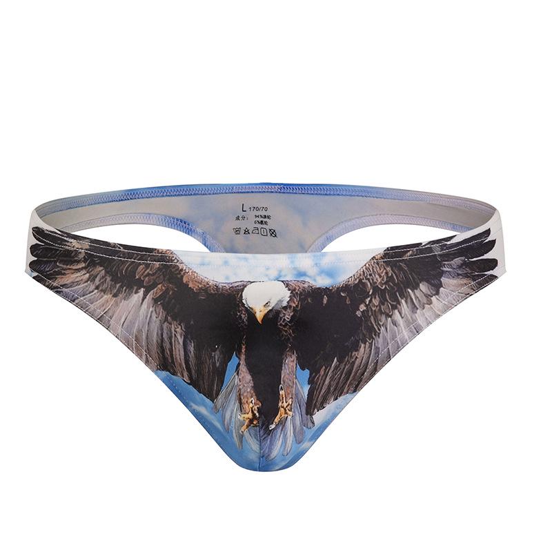 Mens Sexy Bikini Thongs Underwear Bugle Pouch 3D Animal Print Funny Panties Low Waisted Wolf Underpants Slips Swimsuit