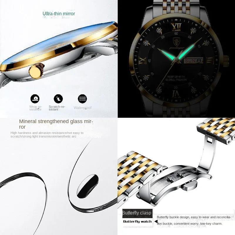 2025 Ceasuri bărbătești noi, impermeabil, calendar luminos, oțel inoxidabil, cuarț, ceas de mână cu diamant, la modă