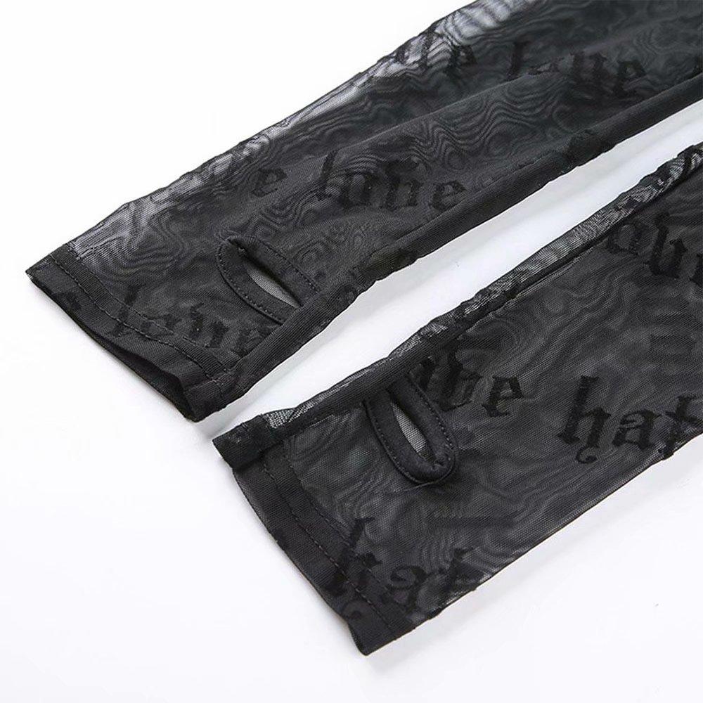 Sexy triko ze síťoviny s průhledným gotickým dopisním potiskem Summer Starry Angle Print Mesh Perspective Short Top