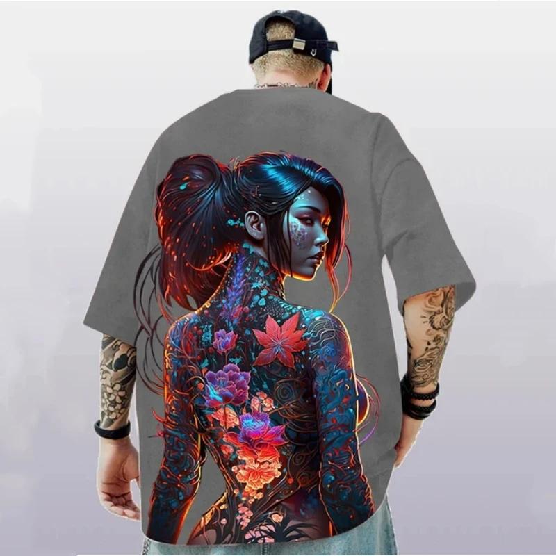 Men's T-Shirt Summer Fashion Anime Character Tee 3D Sexy Beauty Print Street Trend Top Loose Oversized Short Sleeve T Shirt