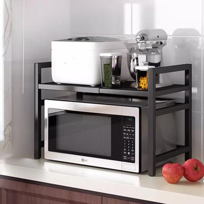 Prateleira de armazenamento de cozinha de camada única e dupla com largura ajustável, sem perfuração, forno de micro-ondas, prateleira de armazenamento