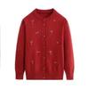 New Women's Autumn Winter Splicing Round Neck Printed Buttons Fashionable Versatile Casual Knitted Long-sleeved Cardigan