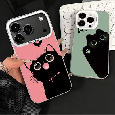Black Cat Cartoon Cute Soft Phone Case for iPhone 15 16 17 Pro Max 17Air 16E 14 Plus 13 12 Mini Shockproof Cover Back Shell