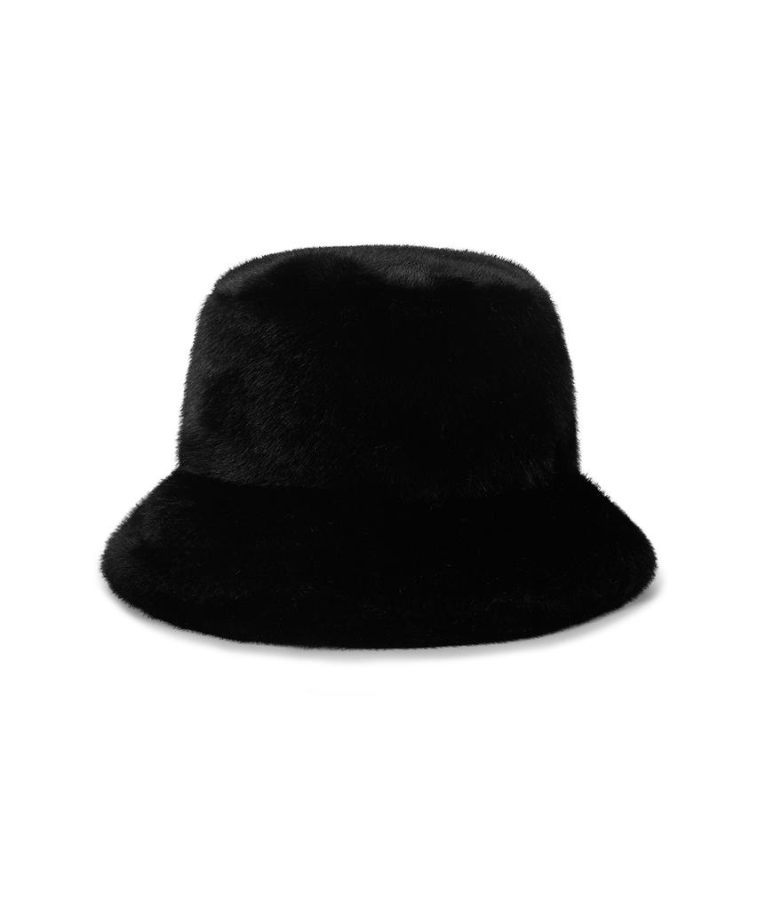 Bajal Va Long Label Fur Bucket Hat Black