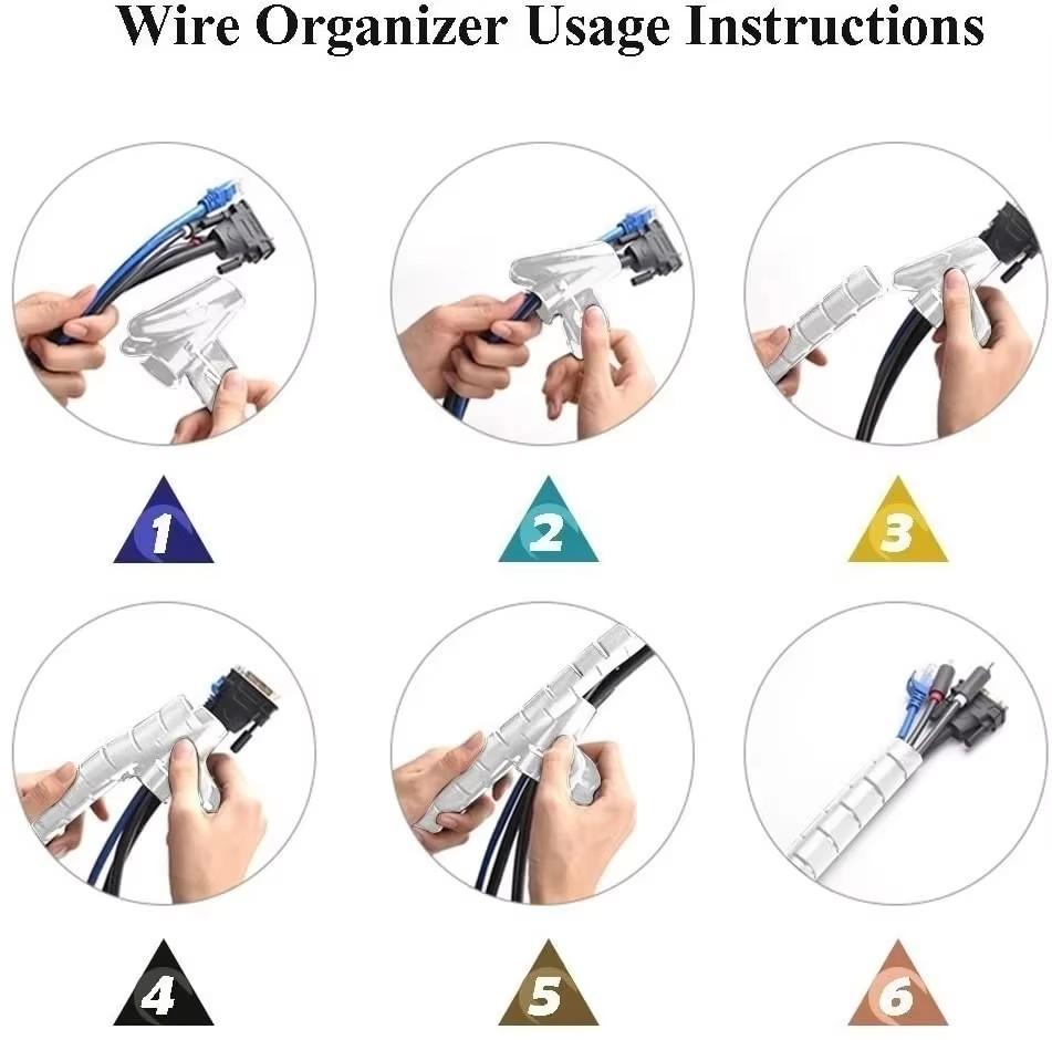 2M 16/10mm Flexible Spiral Cable Wire Protector Cable Organizer Computer Cord Protective Tube Clip Organizer Management Tools