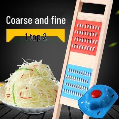 Dual Potato Slicer with Hand Guard: Solid Wood Grater for Coarse and Fine Shredding, Julienne Slicing, and Household Kitchen Use.