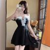 Women's Christmas dress Sexy low-cut waist and thin big pendulum fluffy splicing suspender tube top dress