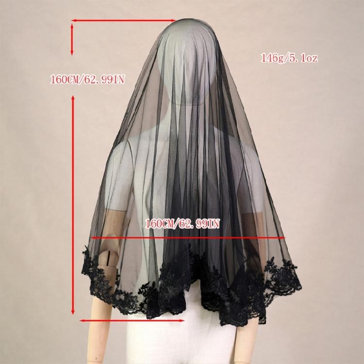 Black Lace Halloween Bride Lace Mantilla Bridal Wedding Veil Head Covering Scarf