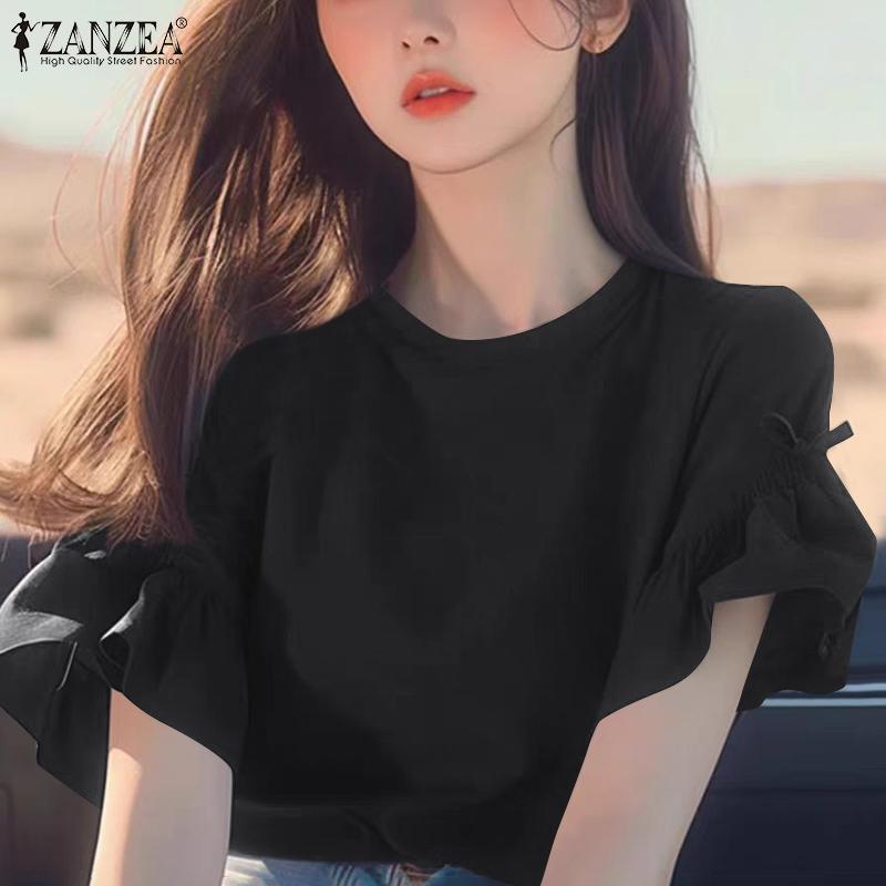 ZANZEA Women Casual Round Neck Summer Short Sleeve Blouse