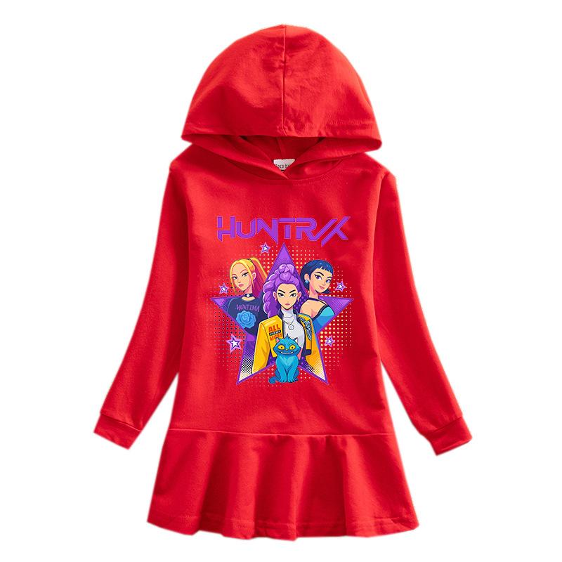 Frühling Herbst Kpop Hexenjagd Team Lotusblatt Rand Cartoon Regenbogen Mädchenkleid Baumwolle Langarm Hoodie Hundert Falten Prinzessinnenkleid