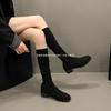 Elastic Socks Boots Women's 2025 Spring and Autumn New Versatile Long Knee Boots Thick Heel Small Square Head Thin Boots High Boots