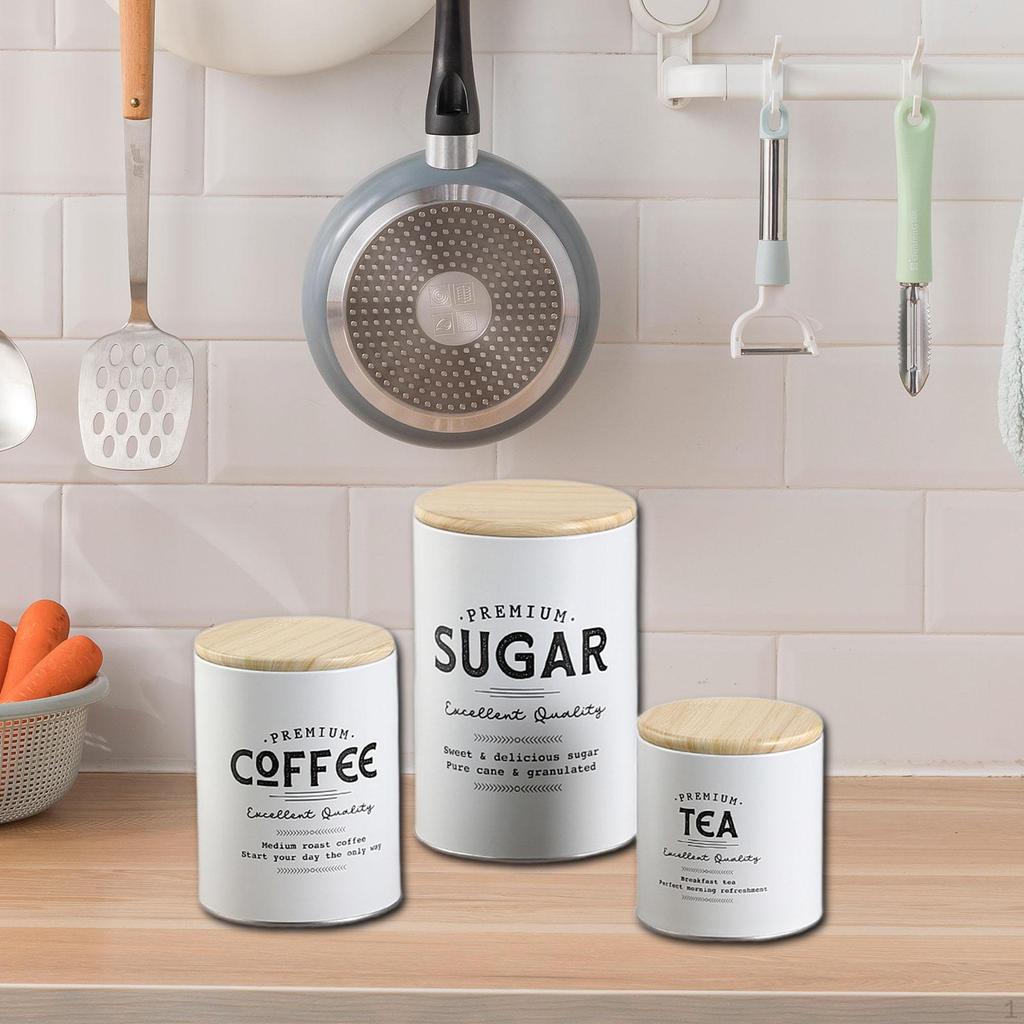 3 Piece Farmhouse Countertop Kitchen Canister Set, Rustic Large Coffee Jar Set for