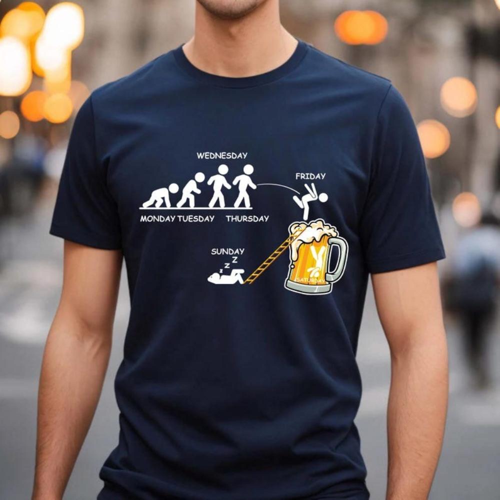 Funny Friday Beer TShirt Weekday Drinking Beer Woman Man Casual Cotton Graphic T Shirts Creative Streetwear Camisetas Tops Tee