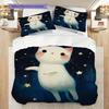 White Cat Pattern Bedding Quilt Set Quilt Cover Pillowcase Home Decoration Birthday Gift (1 * Duvet Cover + 2 * Pillowcase, Without Core)