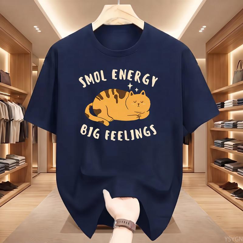 Smol Energy Big Feelings Cat T-shirts Cotton Short Sleeve Round Neck Tshirt Men Women Summer Clothes