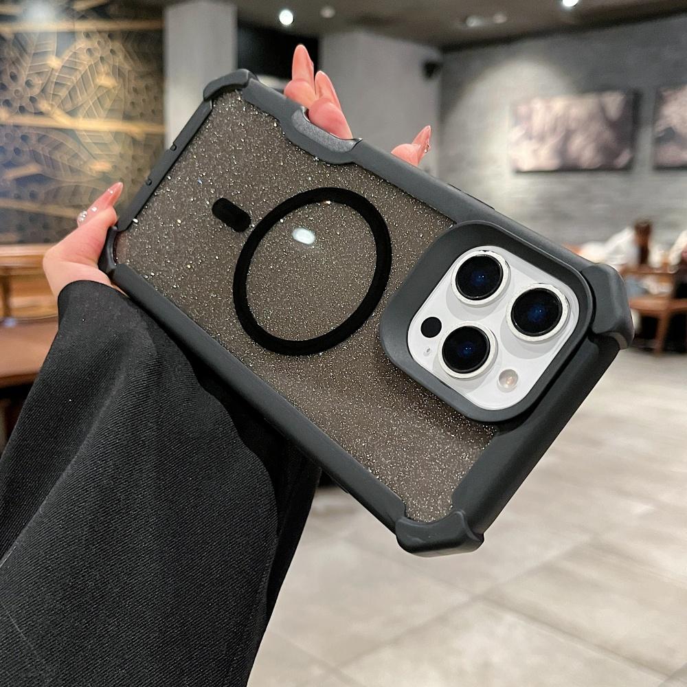 

Soft Silicone Bumper Magnetic Wireless Charging Case For iPhone 16 15 14 13 12 11 Pro Max Plus Glitter Clear Shockproof Cover iPhone 11 чёрный