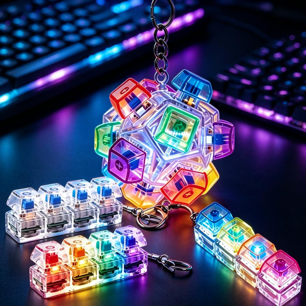 Multi-Style Led Light-Up Keycap Keychain Clicker Fidget Toy Stress Relief Portable Desk Accessory For Adults