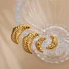 Stainless Steel Moon Shape Stud Earrings for Women Vintage Gold Plated Metal Texture Geometric Statement Jewelry Daily Gifts