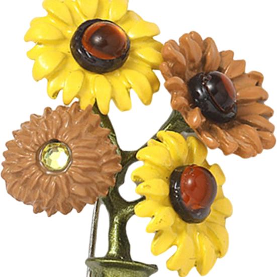 Broche Femme Forme Vase Tournesol Rétro Émail Antidérapant Poli Col Manteau Sac Écharpe Chapeau Décoration Épingle à Vêtements Fête Banquet Bijoux