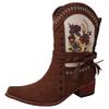 Mode Retro Nische Stickerei Print Martin Stiefel Damen Sommer Neu Dicke Ferse Runde Spitze Stiefel