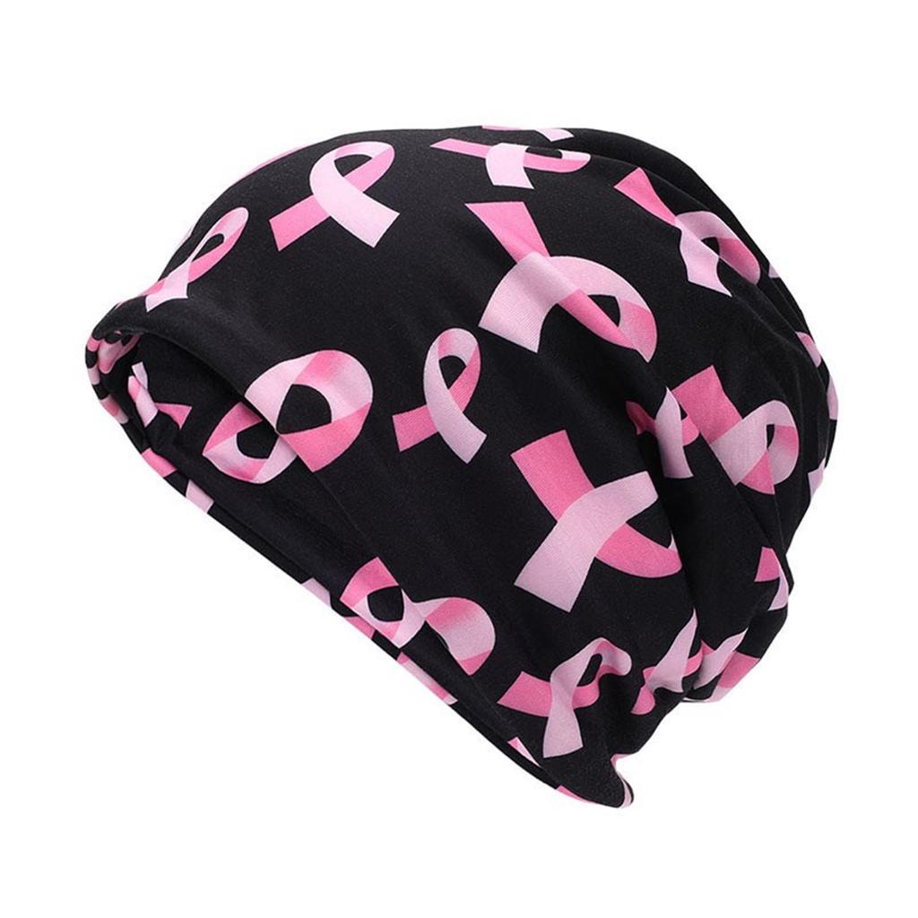 Breathable Breast Cancers Support Beanies Hat Breast Cancers Awareness Print Headwrap Hat Fashion Print Skull Hat for Women