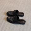 Soft leather version! Black bag head half slippers women's retro soft leather lazy one-pedal muller shoes low-heeled Roman shoes