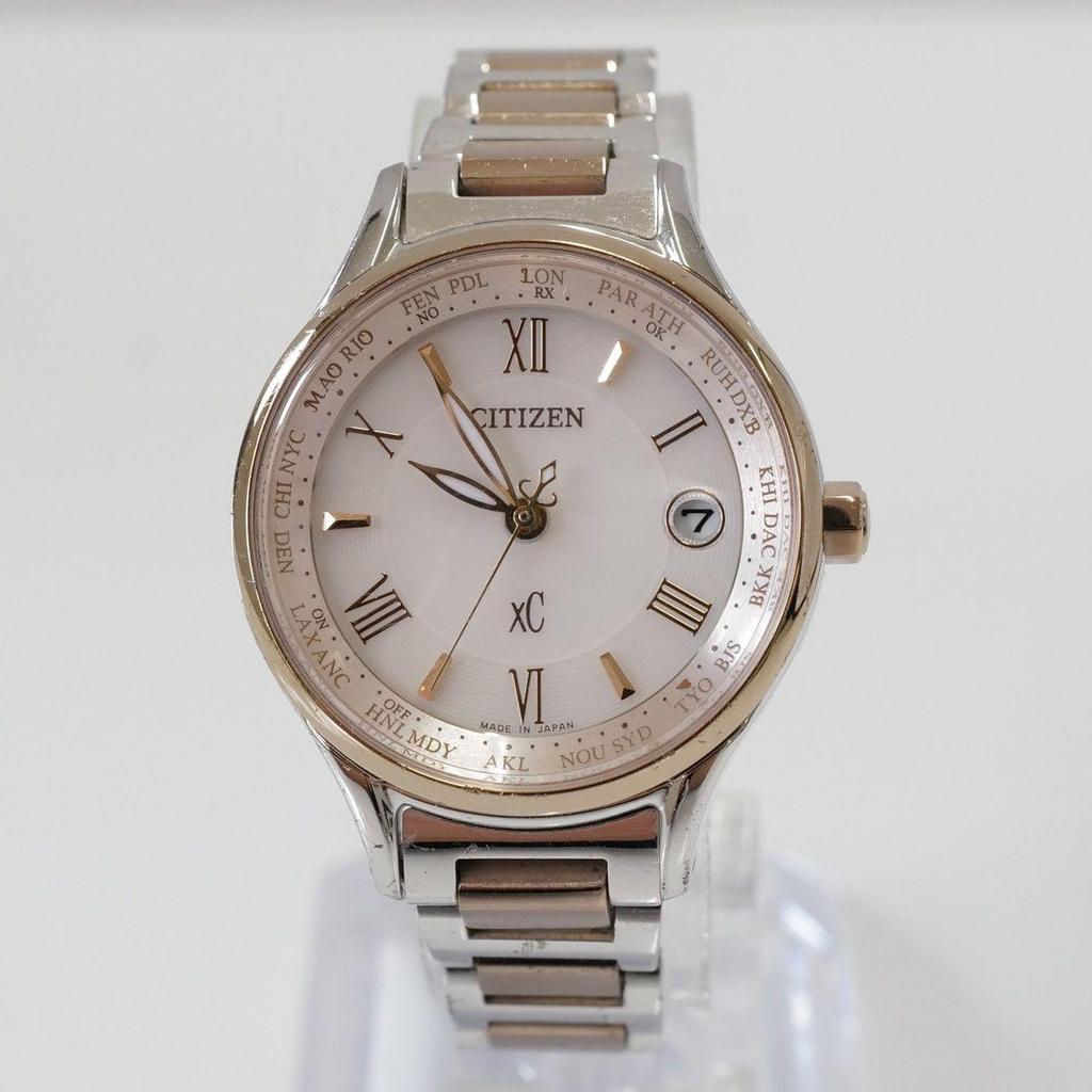 Used CITIZEN XC Basic Collection EC1165-51W Ladies Watch USED Sakura Pink Radio Controlled Eco-Drive Cross Sea Fully Functional Second-hand X0335