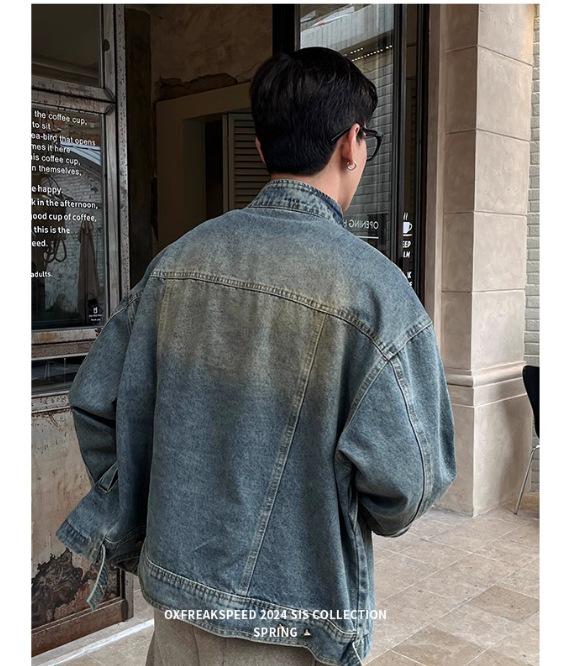 Herren American Retro Gewaschene Jeansjacke - Schwer, Lockerer Schnitt, Trendig, Lässig, Frühling Reißverschluss Arbeitskleidung