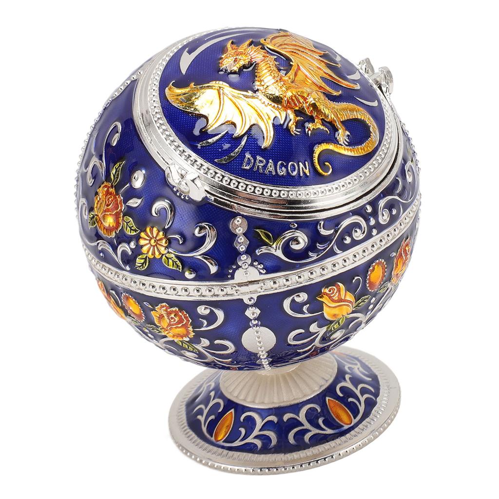 Ball Ashtray with Windproof Lid Retro Dragon Stereoscopic Relief Zinc Alloy Metal Home Decoration