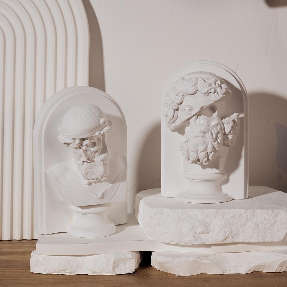 Europäische Klassische Büsten Gips Skulpturen von Herkules Zeus Moses Poseidon Antike Mythologische Statue für Arbeitszimmer Bibliothek Dekoration