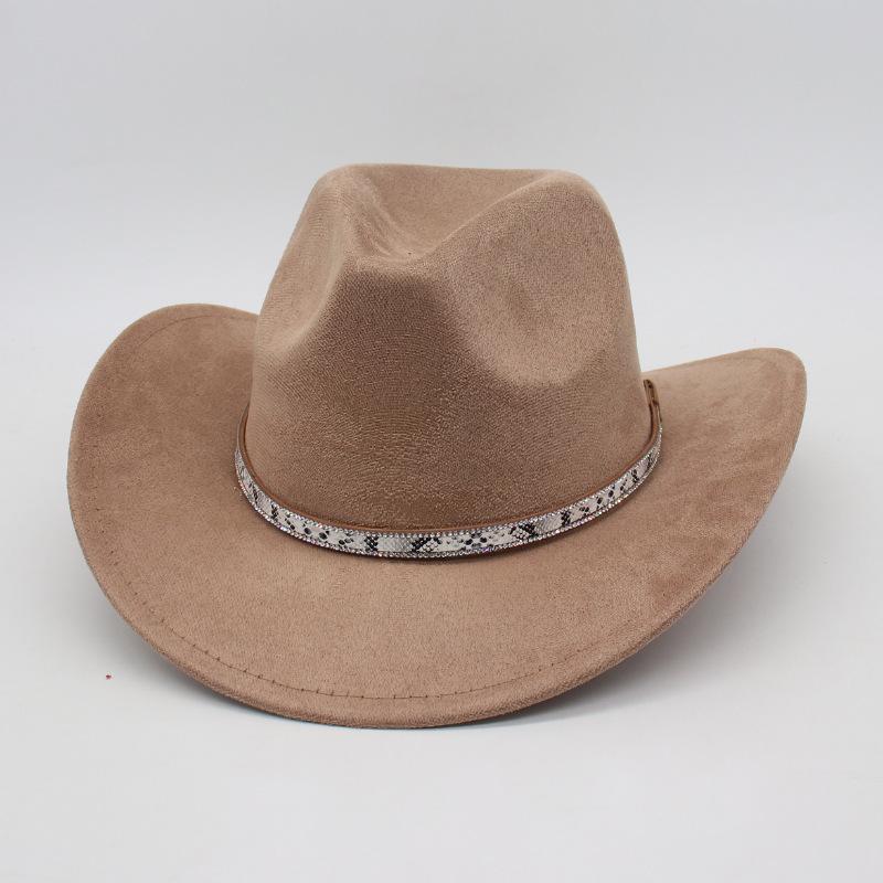 White Leather Textured Tibetan Woolen Hat Men'S And Women'S Wide-Brimmed American Top Hat Western Cowboy Hat Jackson Jazz Hat