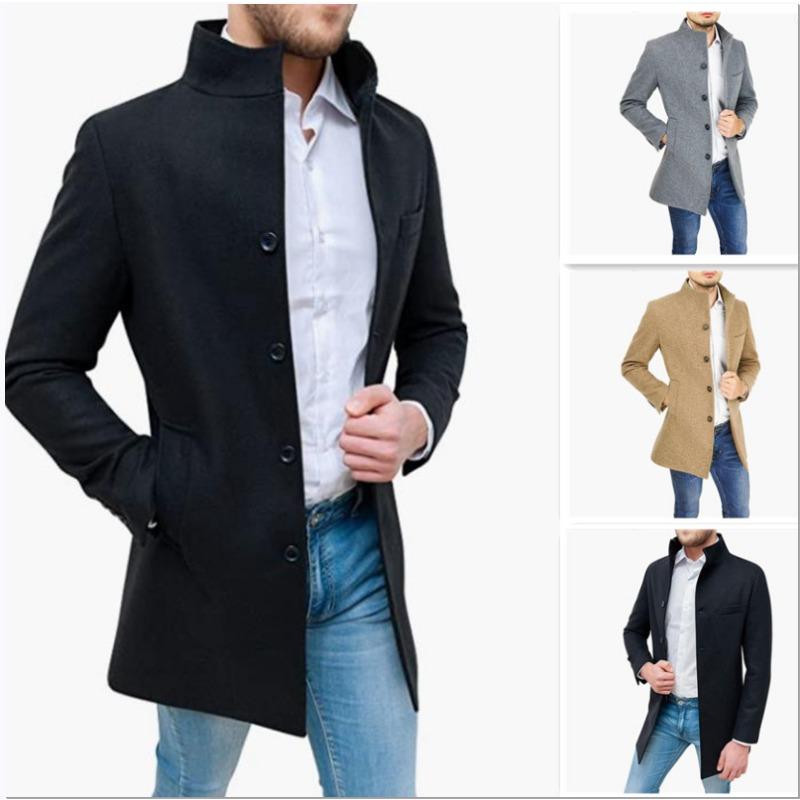 Men Thickened Stand Collar Woolen Casual Warm Winter Jacket