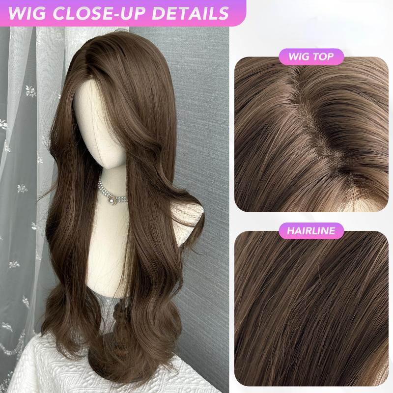 26 Inch Brown Front Lace Wigs Curly Wigs Fiber Synthetic Heat-resistant Natural Smooth Realistic Wigs Party For Women Korean Fashion