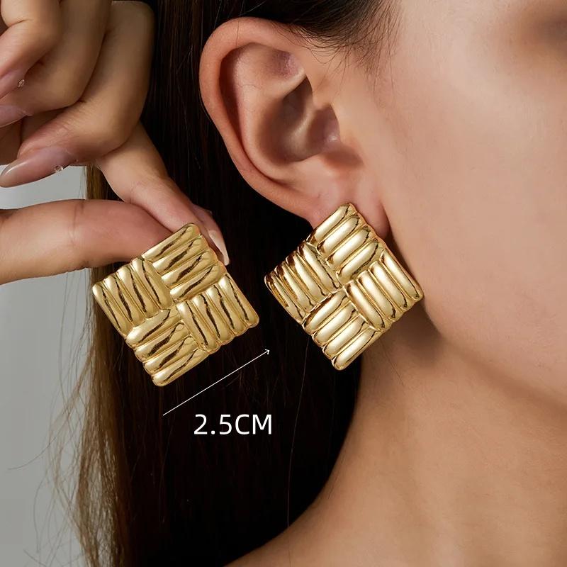 Hyperbole Long Water Droplet Flower Wing Round Wave Square Shell Golden Pendant Earrings for Women CCB Smooth Creative Jewelry