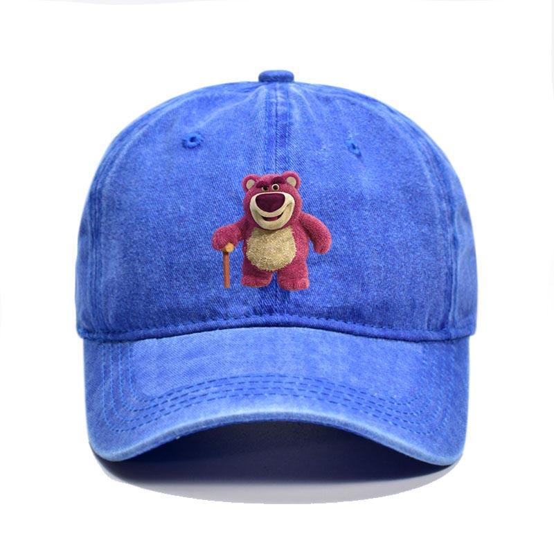 Cartoon Washed Lotso Print Baseball Cap Men Women Vintage Kpop Snapback Cap Adjustable Breathable Trucker Hat Sunscreen Hat