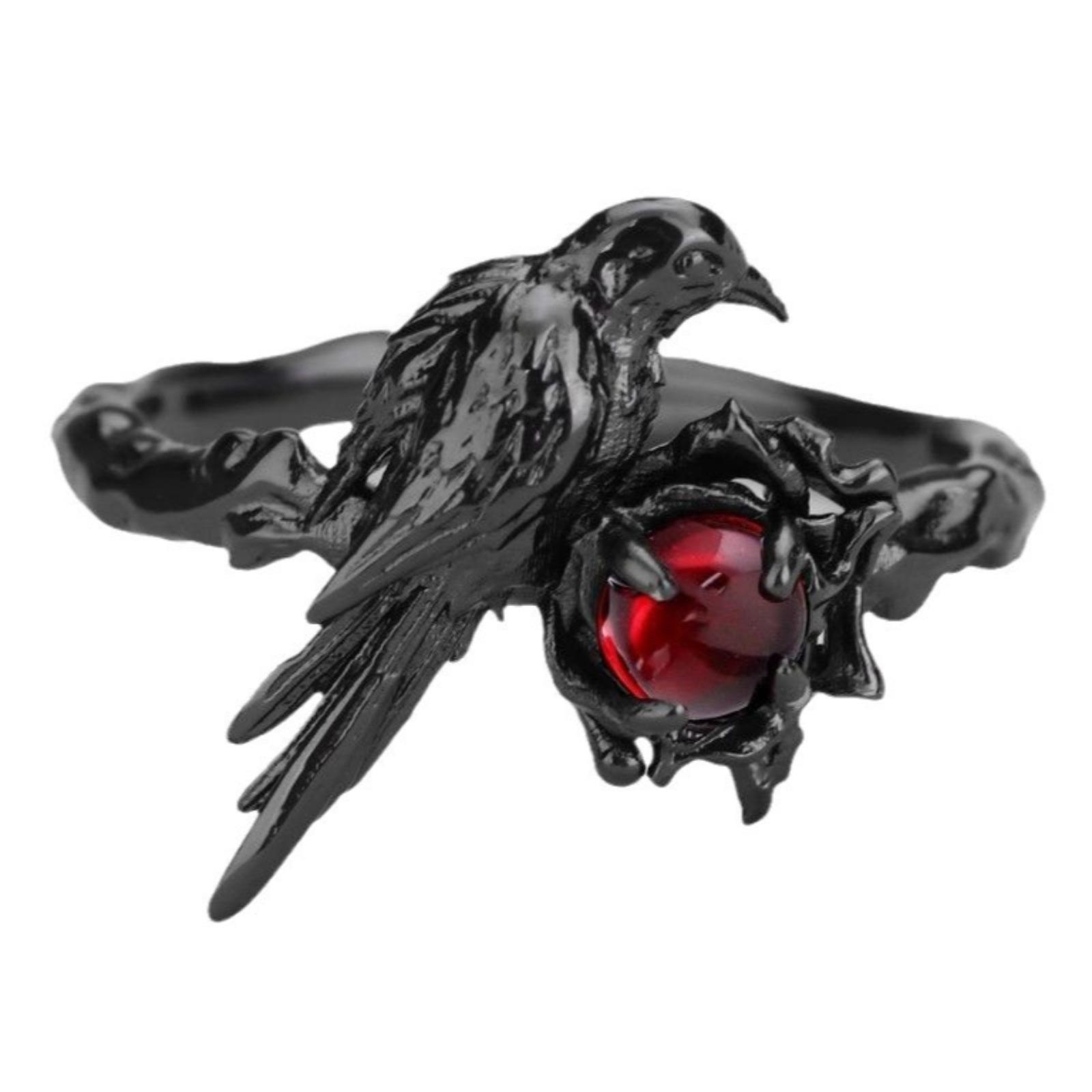 

Black Raven Ring - Gothic Horror Handmade Artisan Rings, Promise Cubic Zirconia Jewelry Gift for Women чёрный