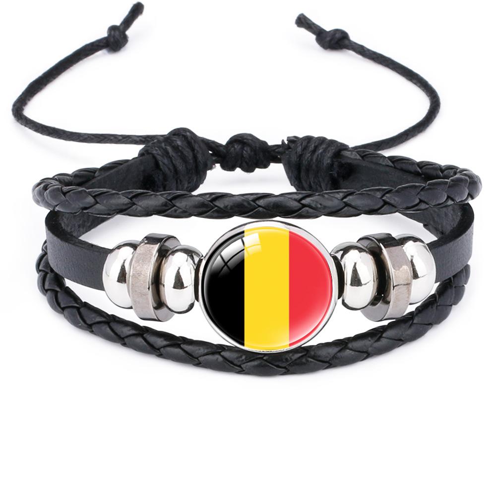 World Cup Leather Bracelet National Flag Soccer Match Souvenir  Adjustable Cowhide Woven Bracelet for Men Women,Sports  Fan Accessories