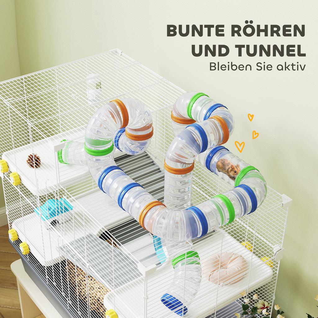 Dwarf Hamster Cage, 4 Levels, Tunnel System, Hut, Accessories, Top Opening, 78 X 45 X 73 Cm, Grey