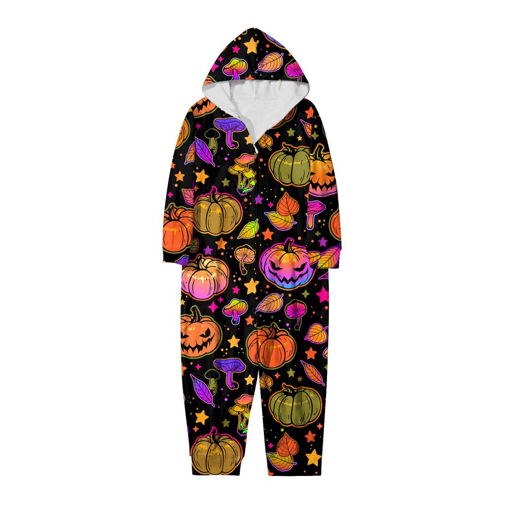 Halloween Printed Family Matching Hooded Long Sleeved Zippered Hooded  Jumpsuit Set