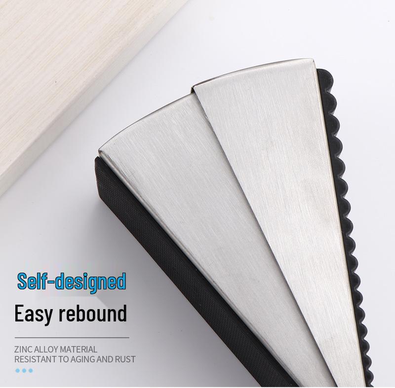 304 Stainless Steel Raised Anti-Slip Rubber Door Stopper with Nail-Free Floor Mount and Anti-Collision Spring