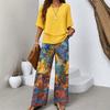 European and American Women's Clothing New Fashion Digital Printed Top Shirt Two-piece Set