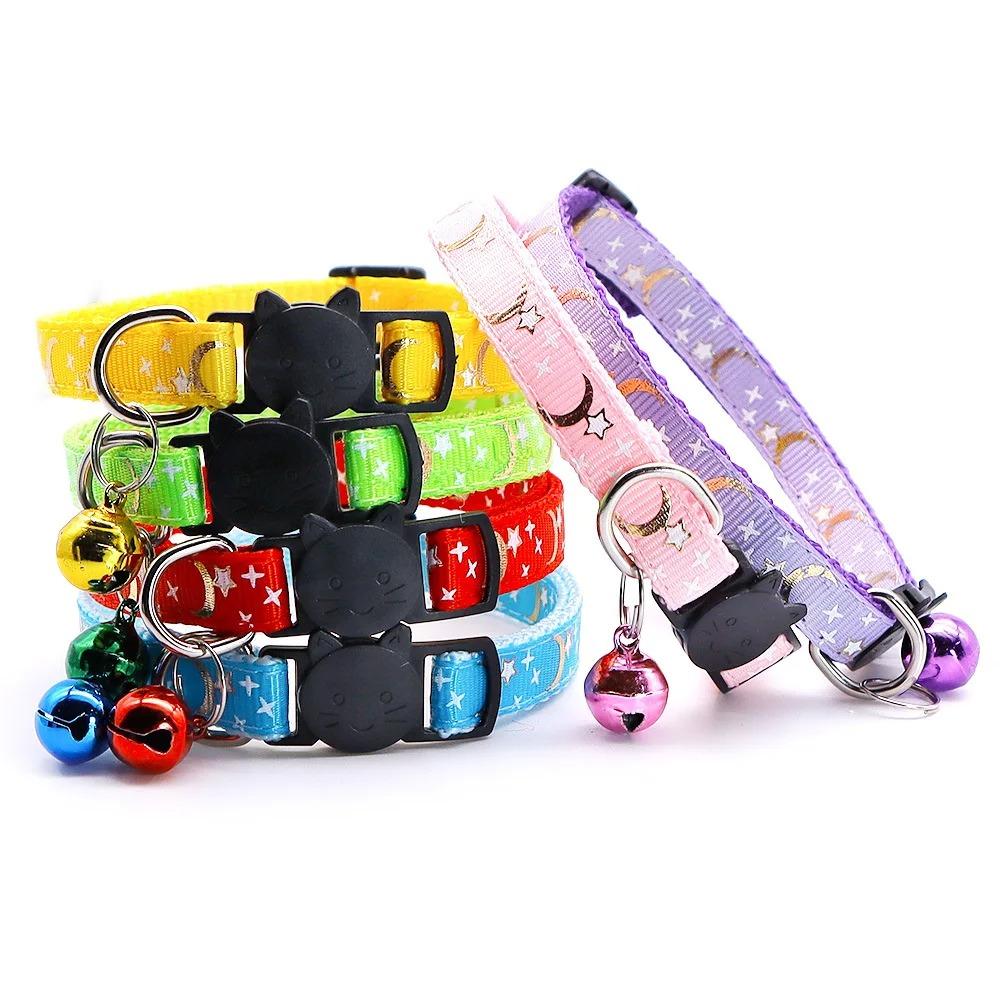 Neues Goldene Sterne und Mond Katzenhalsband mit reflektierender Sicherheitsschnalle und Glocke Verstellbare Halsbänder für Katzen und kleine Hunde